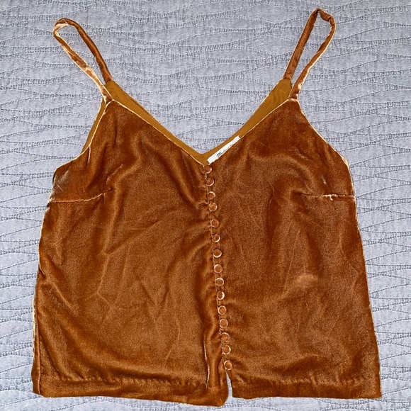 Madewell Velvet Button Down Mustard Brown Cami Size 4 - Picture 6 of 8